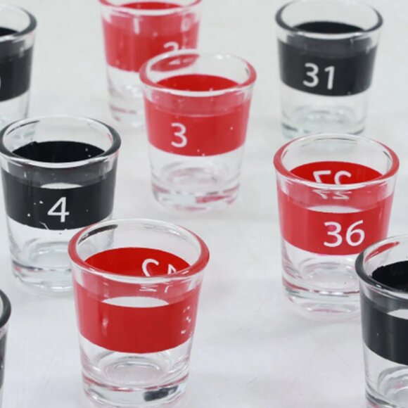 16 Roulette Numbered Red and Black Drinking Shot Glasses - Picture 14 of 15